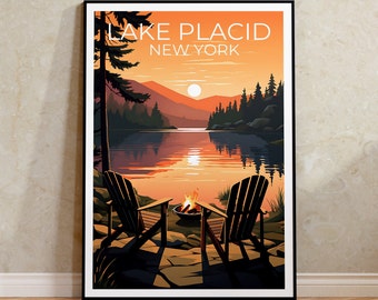 Lake Placid Travel Poster, New York Wall Art, New York Print, Lake Placid Poster, Lake Poster, Nature Poster, Lake Placid Art