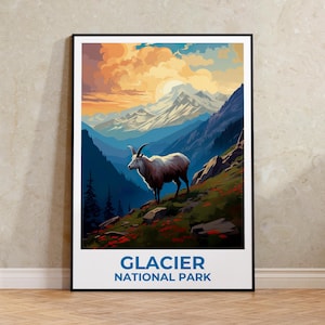 Glacier National Park Print: Montana Travel Poster, Rocky Mountain Art