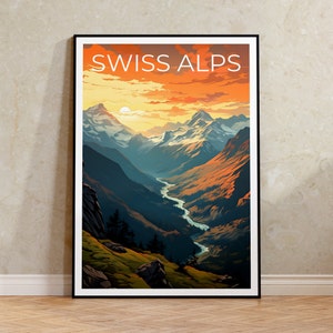 Swiss Alps Travel Poster, Switzerland Wall Art, Switzerland Print, Swiss Alps Poster, Mountain Poster, Nature Poster, Swiss Alps Art