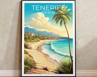 Tenerife Travel Print, Spanish Islands Poster, Europe Wall Art, Beach Illustration, Tenerife Poster, Home Decor