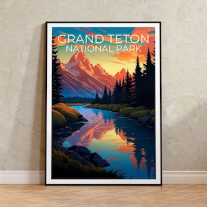 Grand Teton Nationalpark Poster, Wyoming Druck, Wyoming Poster, Grand Teton Druck, Wyoming Reiseplakat, Wanderplakat, Grand Teton Kunst
