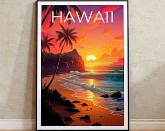 マウイ島ハワイ旅行ポスター：火山と山の壁アート - Etsy 日本