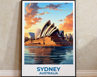 Tryck av Sydneys operahus: Reseaffisch för Australien, illustration i hamnen