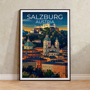 Póster de Salzburgo, Impresión de Salzburgo, Arte de Austria, Impresión de Austria, Póster de viaje de Salzburgo, Póster de Austria, Arte mural de Salzburgo