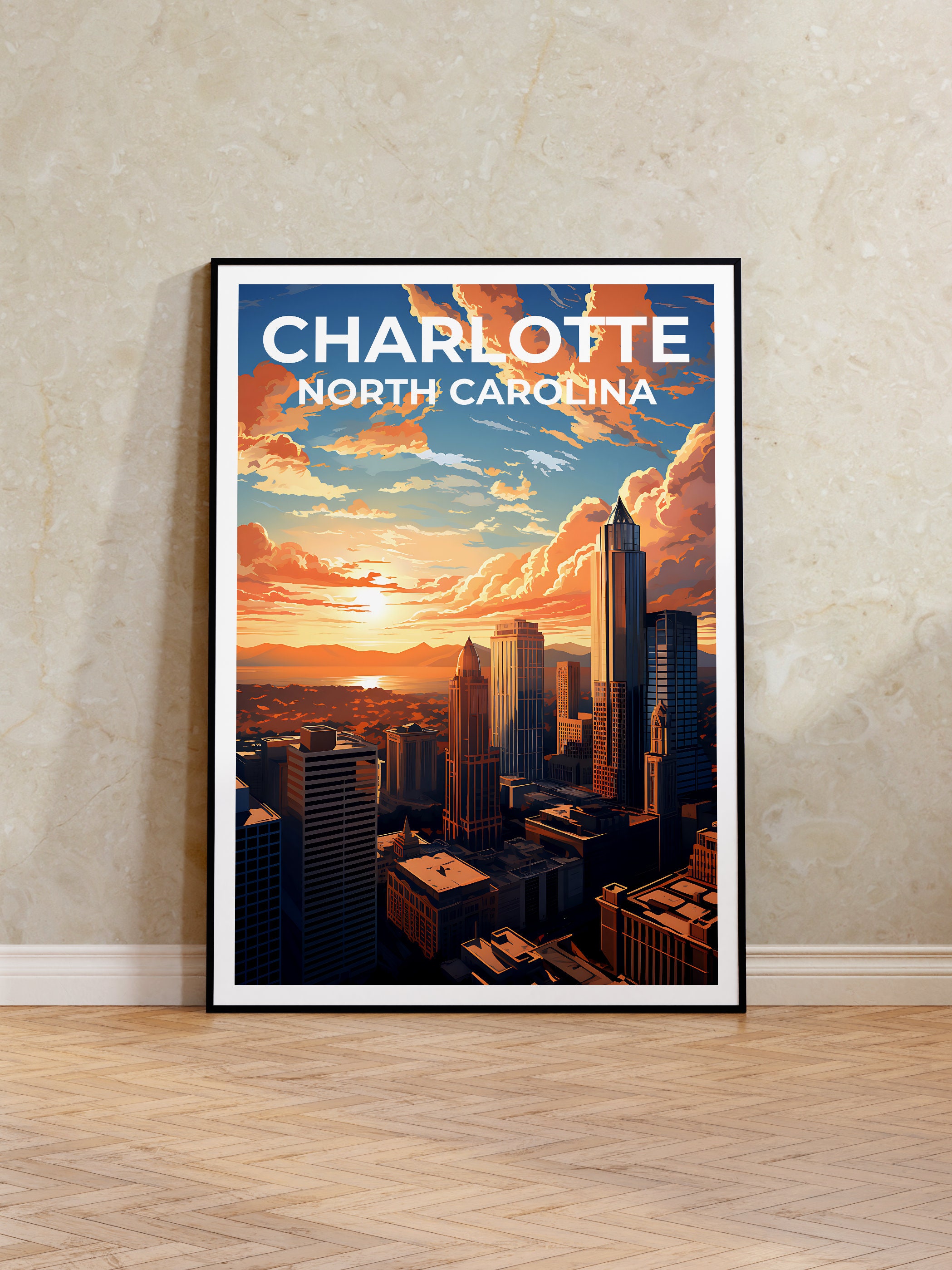 Charlotte Travel Poster, North Carolina Art, North Carolina Print