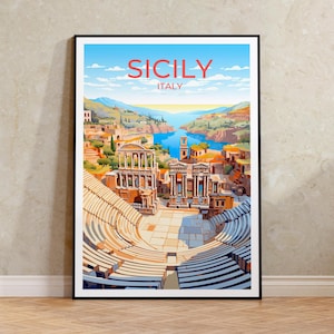 Póster de viaje de Sicilia, arte mural de Italia, impresión de Sicilia, póster de Sicilia, arte de Sicilia, póster de Europa, arte de viaje, decoración de pared