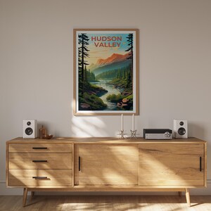 Reseposter från New York, tryck från Hudson Valley, väggkonst i skogen, illustration från New York, landskapsaffisch, heminredning, födelsedagspresent bild 8