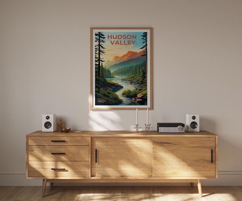 Reseposter från New York, tryck från Hudson Valley, väggkonst i skogen, illustration från New York, landskapsaffisch, heminredning, födelsedagspresent bild 8