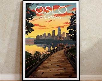Poster di viaggio di Oslo, Arte murale della Norvegia, Stampa della Norvegia, Poster di Oslo, Poster della Norvegia, Poster della città, Arte della Norvegia
