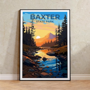 Póster de viaje de Baxter, arte mural de Maine, impresión de Maine, póster de Baxter, póster de naturaleza, póster de Maine