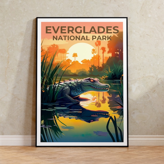 Everglades Travel Poster, Florida Wall Art, Florida Print, Everglades Poster, Florida Poster, Alligator Poster, Everglades Art
