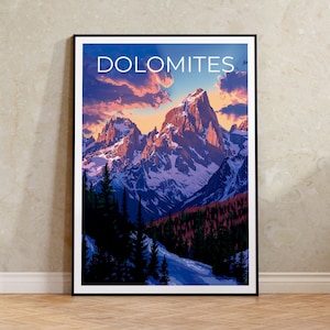 Affiche Dolomites, impression Dolomites, affiche Italie, impression Italie, affiche de voyage Dolomites, affiche montagnes, art des Dolomites