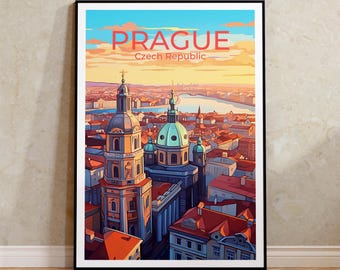 Póster de viaje de Praga, Arte mural de Praga, Lámina de Praga, Póster de la República Checa, Arte de la República Checa, Póster de Europa, Arte de póster, Decoración de pared