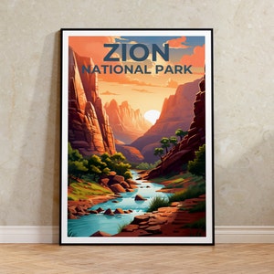 Póster del Parque Nacional Zion, Impresión de Zion, Póster de Utah, Impresión de Utah, Póster de viaje de Zion, Arte de Utah, Arte de Zion