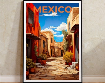Mexico Travel Poster, Pueblo Wall Art, Pueblo Print, Mexico Poster, Pueblo Poster, City Poster, Mexico Art