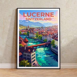 Póster de Lucerna, Impresión de Suiza, Arte de Suiza, Impresión de Lucerna, Póster de viaje de Lucerna, Póster de Suiza, Regalo de Lucerna