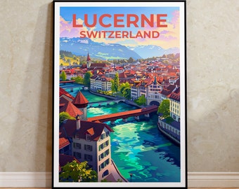 Pôster de Lucerna, Impressão da Suíça, Arte da Suíça, Impressão de Lucerna, Pôster de Viagem de Lucerna, Pôster da Suíça, Presente de Lucerna