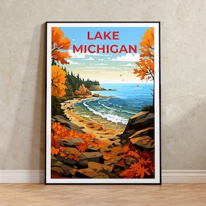 Lake Michigialien Reise Poster, Große Seen Wandkunst, Große Seen Druck, See Poster, Natur Poster