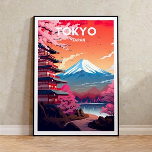 Póster de viaje de Tokio, arte mural de Japón, impresión de Tokio, póster de Tokio, arte del monte Fuji, póster de Asia, arte de póster, decoración de pared