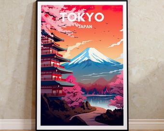 Tokyo Travel Poster, Japan Wall Art, Tokyo Print, Tokyo Poster, Mount Fuji Art, Asia Poster, Poster Art, Wall Decor