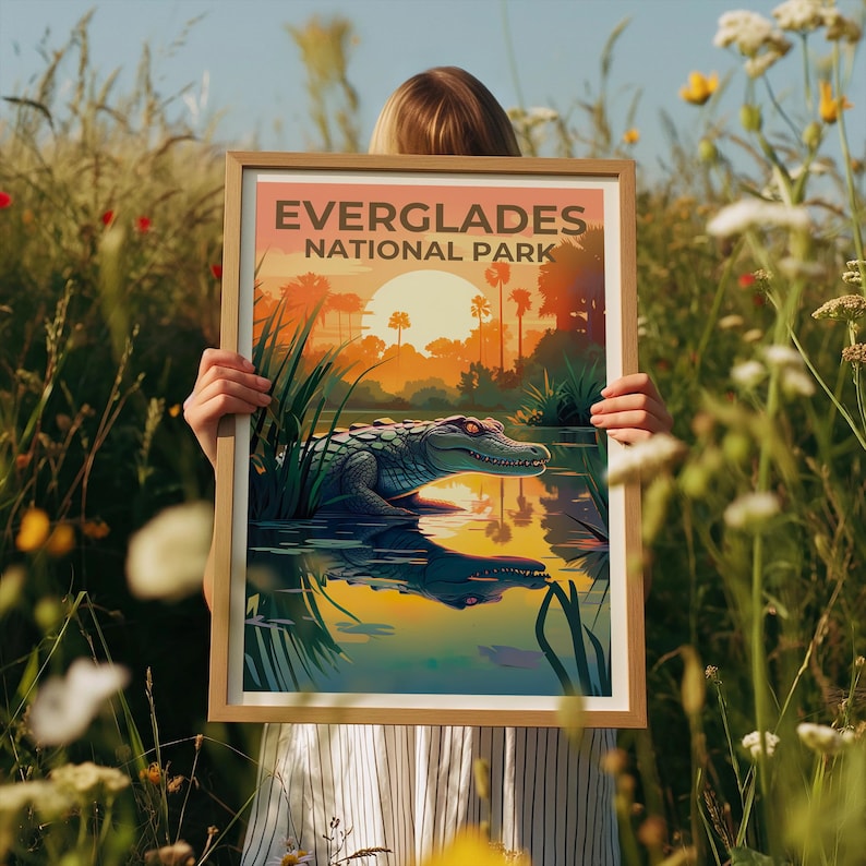 Everglades Travel Poster, Florida Wall Art, Florida Print, Everglades Poster, Florida Poster, Alligator Poster, Everglades Art image 2