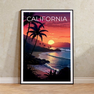California Travel Poster, Beach Wall Art, Shore Print, California Poster, Beach Poster, Mountain Poster, California Art