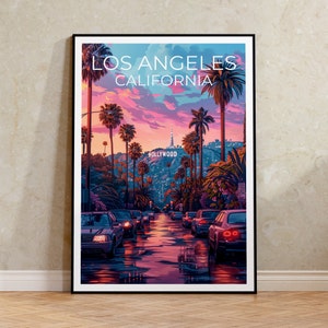 Poster di Los Angeles, stampa di Los Angeles, stampa della California, arte costiera, stampa di Los Angeles, poster di Hollywood, poster dell'insegna di Hollywood, regalo di Hollywood