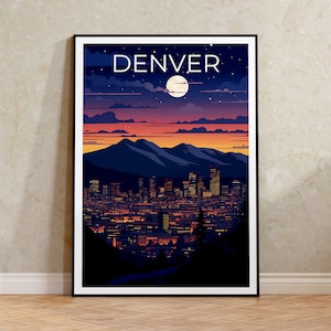 Denver Travel Poster, Colorado Wall Art, Colorado Print, Denver Poster, Denver at Night Poster, City Poster, Denver Art