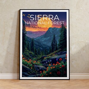 Póster del Bosque Nacional Sierra, Impresión de Sierra, Póster del Bosque, Póster de California, Póster de Senderismo, Arte Forestal, Regalo de Senderismo