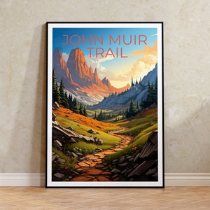 Affiche du sentier John Muir, impression de la Sierra Nevada, art de la Sierra Nevada, impression de randonnée, affiche de voyage de la Sierra Nevada, affiche de randonnée