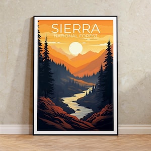 Berge, National Forest Reise Poster, Kalifornien Wandkunst, Kalifornien Druck, Berge, National Forest Poster, Kalifornien Poster, Natur Poster