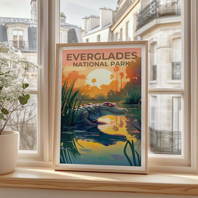 Everglades Travel Poster, Florida Wall Art, Florida Print, Everglades Poster, Florida Poster, Alligator Poster, Everglades Art image 3