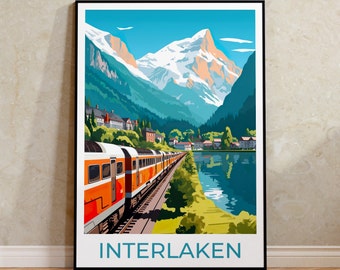 Poster di viaggio di Interlaken, Arte murale Svizzera, Stampa Svizzera, Poster di Interlaken, Treno svizzero, Stampa di Interlaken