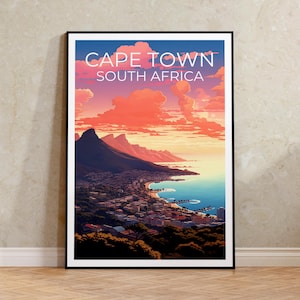 Affiche imprimée Le Cap, Art mural Afrique du Sud, Poster Le Cap, Idée cadeau voyage, Illustration Afrique, Poster ville