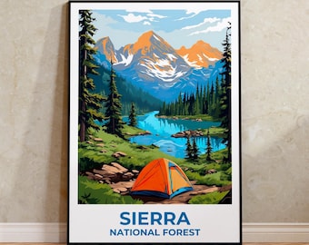 Sierra National Forest Travel Print, Mountain Camping Poster,