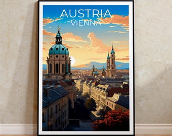 Impression de voyage de Vienne, affiche d'Autriche, art mural de l'Europe, illustration historique de Vienne, affiche de Vienne, décoration d'intérieur, cadeau d'anniversaire