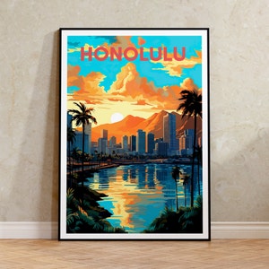 Honolulu Travel Poster, Hawaii Wall Art, Hawaii Print, Honolulu Poster, Honolulu Art, City Poster, Wall Decor