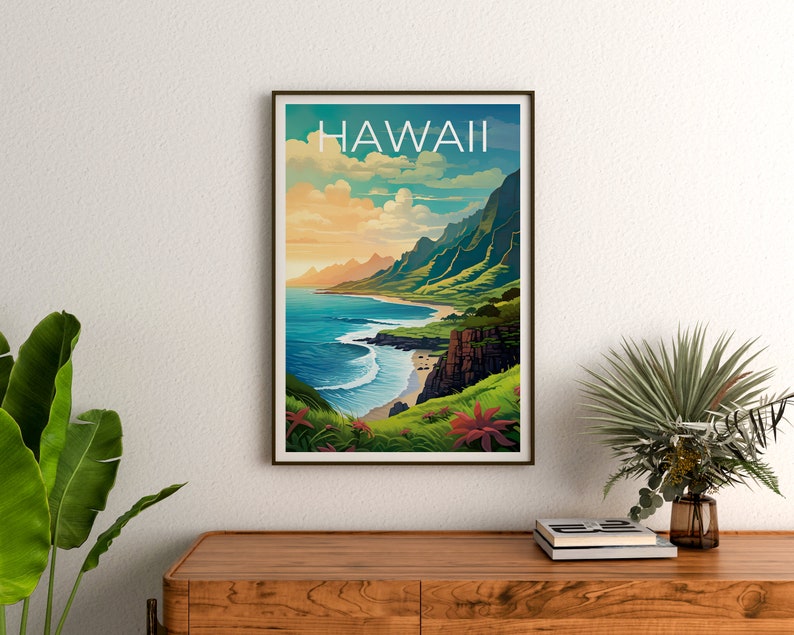 Hawaii Travel Poster, Island Wall Art, Island Print, Hawaii Poster, Island Poster, Mountain Poster, Hawaii Art image 8