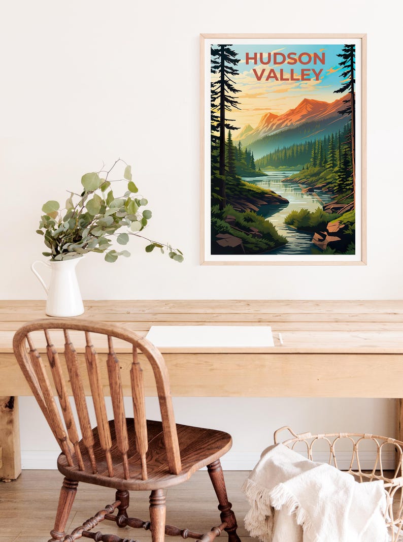 Reseposter från New York, tryck från Hudson Valley, väggkonst i skogen, illustration från New York, landskapsaffisch, heminredning, födelsedagspresent bild 9