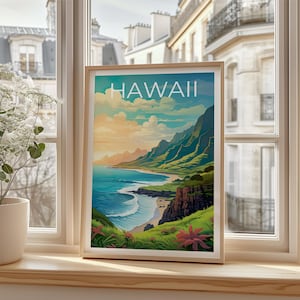 Hawaii Travel Poster, Island Wall Art, Island Print, Hawaii Poster, Island Poster, Mountain Poster, Hawaii Art image 4