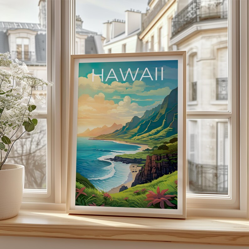 Hawaii Travel Poster, Island Wall Art, Island Print, Hawaii Poster, Island Poster, Mountain Poster, Hawaii Art image 4