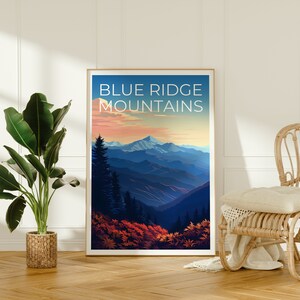 Blue Ridge Mountains Travel Poster, Nature Wall Art, Nature Print, Blue ...