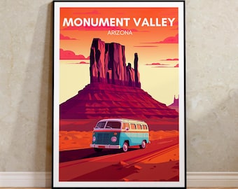 Pôster de viagem do Monument Valley, arte de parede do Arizona, impressão de vida em van, pôster do Monument Valley, arte do Arizona, pôster do Arizona, arte em pôster, decoração de parede