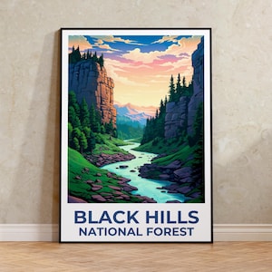 Cartaz da Floresta Nacional de Black Hills, Impressão de Viagem de Dakota do Sul, Arte Florestal, Impressão de Black Hills, Cartaz de Dakota do Sul