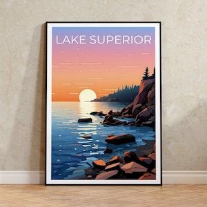 Lake Superior Travel Poster, Lake Art, Lake Poster, Lake Superior Poster, Lake Superior Print, Nature Poster