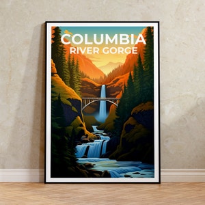 Columbia River Gorge Travel Poster, Multnomah Falls Wall Art, Multnomah Falls Print, Columbia River Gorge Poster, Multnomah Falls Poster