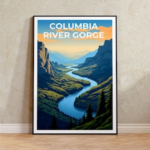 Póster de la garganta del río Columbia, arte fluvial, impresión fluvial, póster de la garganta del río Columbia, póster de senderismo, póster de naturaleza, arte de la garganta del río Columbia