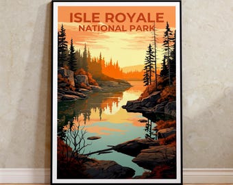 Park Narodowy Isle Royale, grafika: Las Michigan, sztuka ścienna