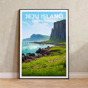 Póster de viaje de la isla de Jeju, arte mural de Corea del Sur, impresión de Corea del Sur, póster de la isla de Jeju, póster de Asia, póster de naturaleza, arte de la isla de Jeju