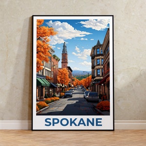 Póster de Spokane, Impresión de Washington, Arte de Washington, Impresión de Spokane, Póster de viaje de Spokane, Póster del estado de Washington, Arte de Spokane